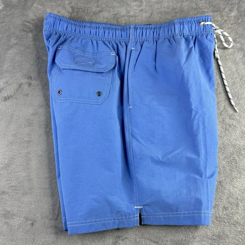 ROUNDTREEE & YORKE Swim Trunk L  Sea Blue Solid Board Shorts Lined‎ Pockets New